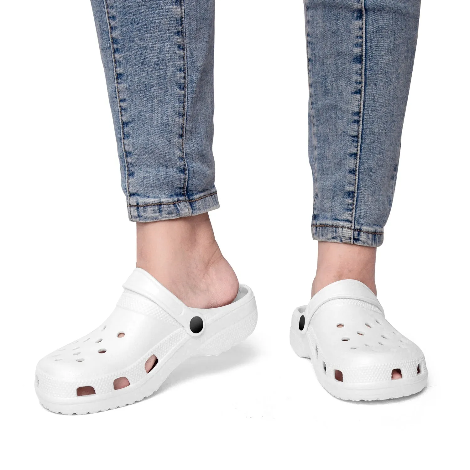 All White Over Printed Clogs