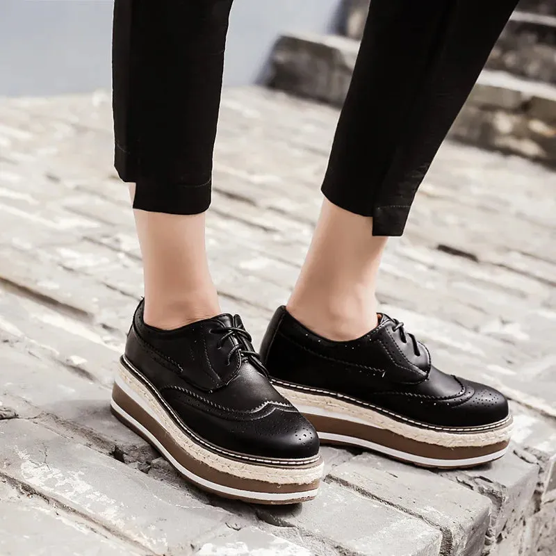 Ashore Shop Casual Oxford Shoes Women Platform Sneakers White Shoes