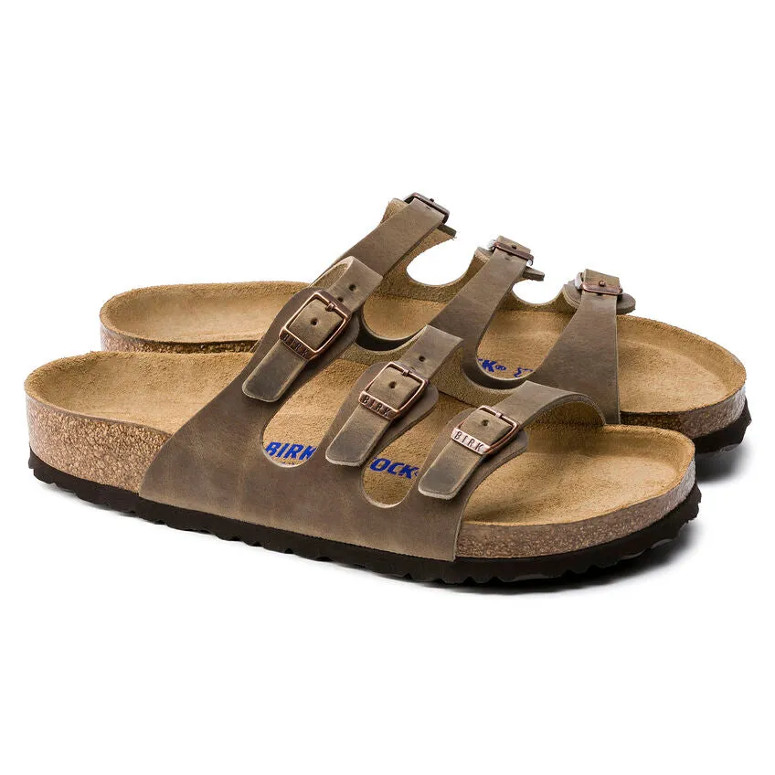 'Birkenstock USA' Women's Florida Soft Footbed Leather Sandal - Tobacco Brown