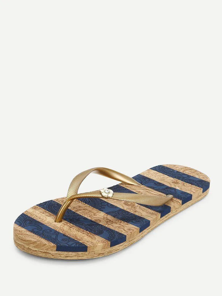 Block Striped Flip Flops