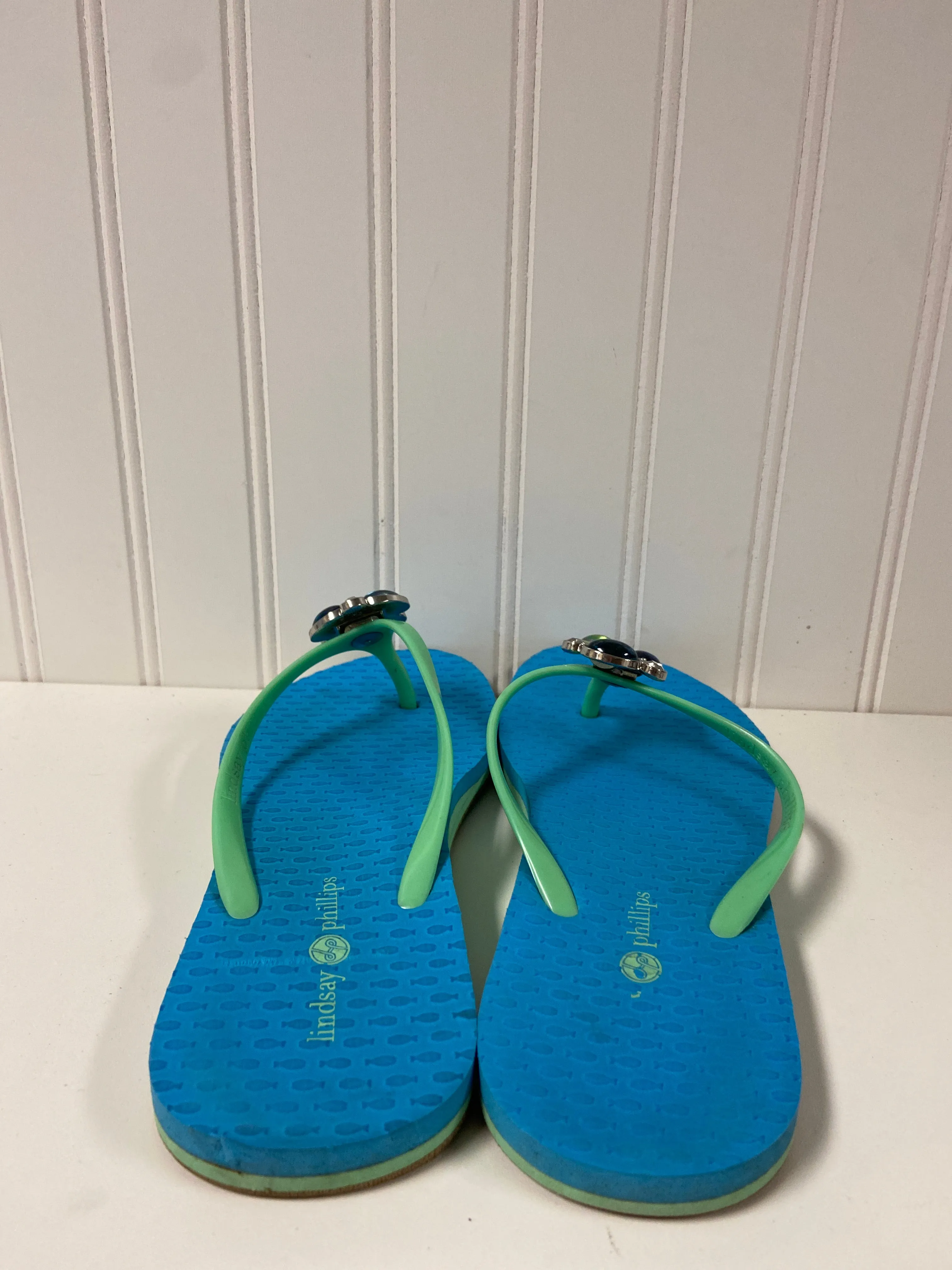 Blue & Green Sandals Flip Flops Lindsay Phillips, Size 7