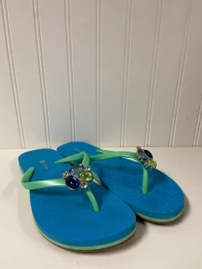 Blue & Green Sandals Flip Flops Lindsay Phillips, Size 7