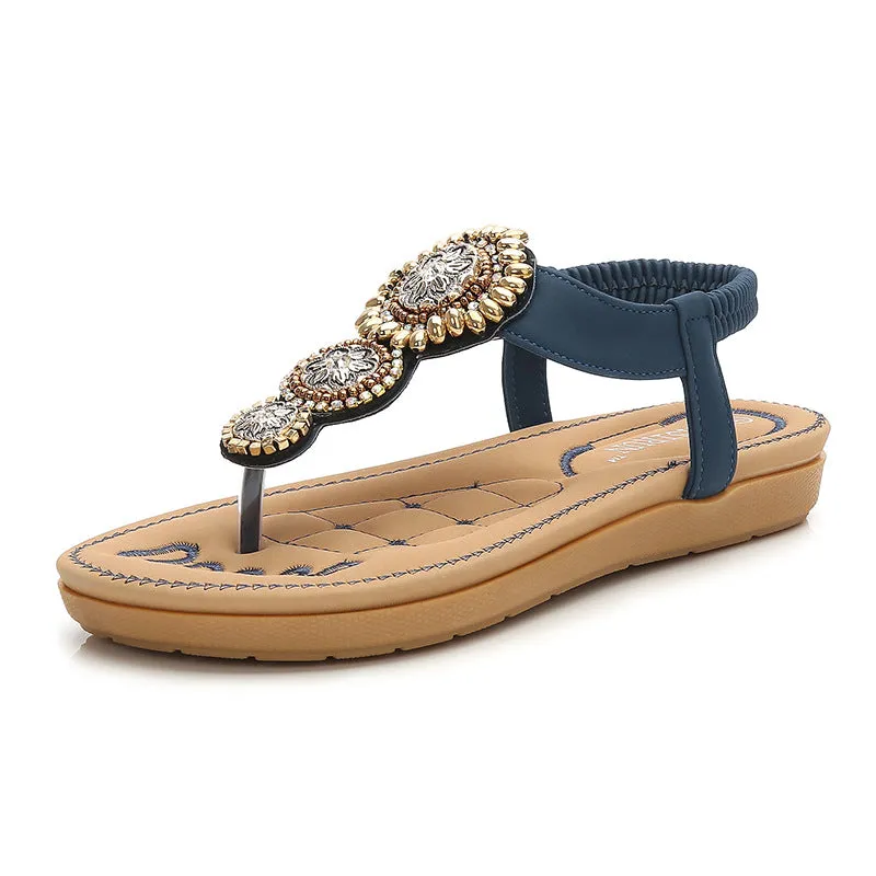 Bohemian Sandals Women's Leisure Travel Beaded Flip Flop Beach Shoes