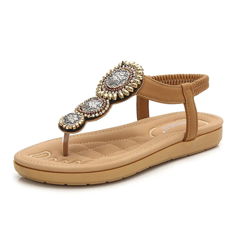 Bohemian Sandals Women's Leisure Travel Beaded Flip Flop Beach Shoes