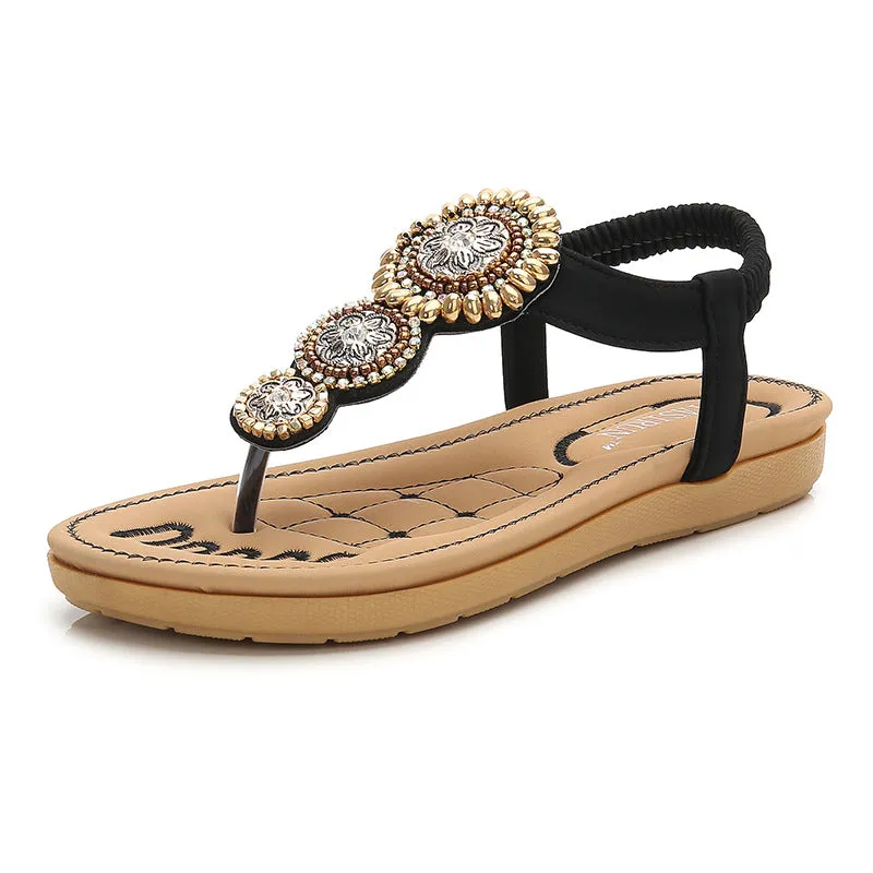 Bohemian Sandals Women's Leisure Travel Beaded Flip Flop Beach Shoes