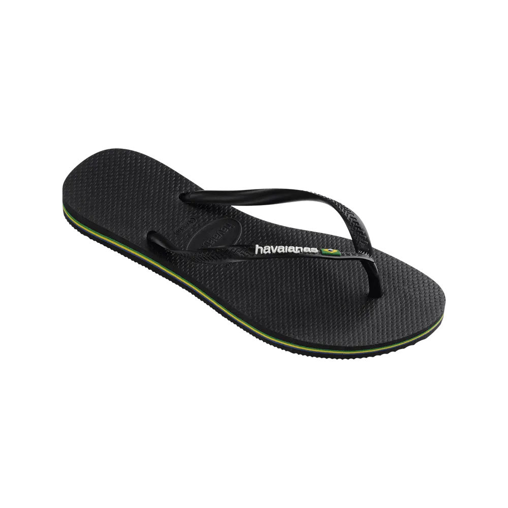 Brasil Logo Slim Flip Flops By Havaianas, Black