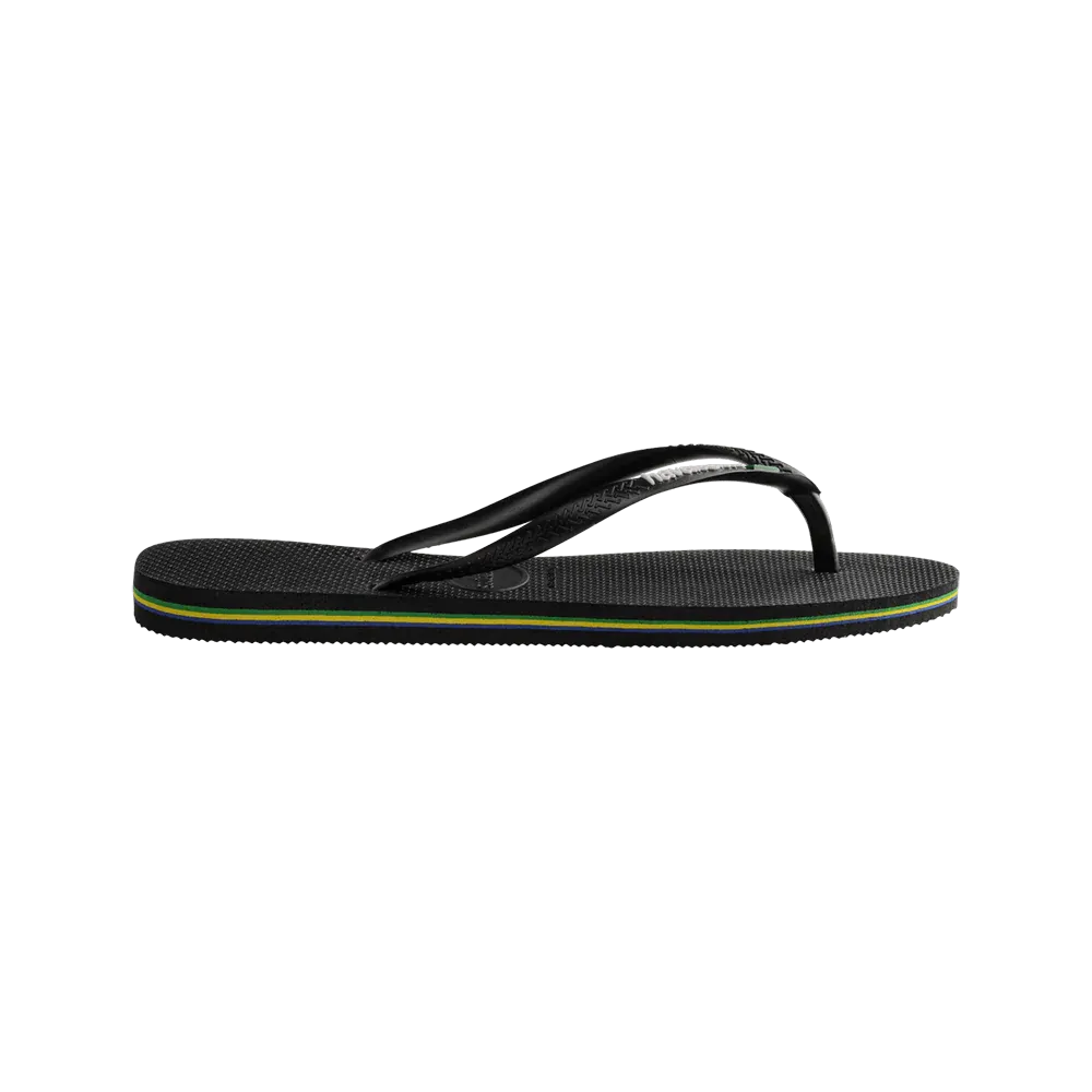 Brasil Logo Slim Flip Flops By Havaianas, Black