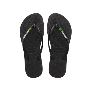 Brasil Logo Slim Flip Flops By Havaianas, Black