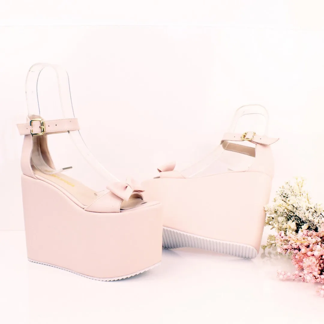 Bridal Collection Pink Powder Wedge Platform Sandals