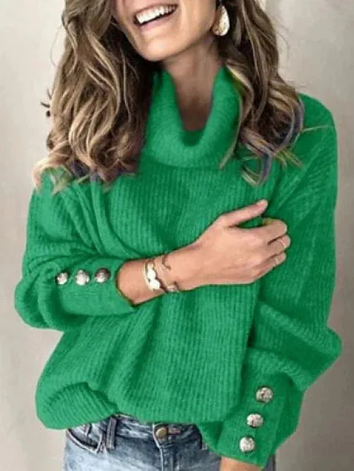 Classic Turtleneck Solid Color Sweatshirt Sweater for Women