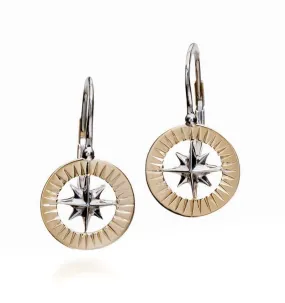 Compass Rose Classic Petite 14K Two-Tone Gold Lever Back Earrings