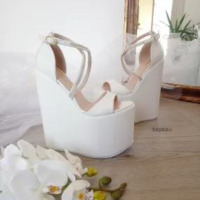 Elegant Cross Strap Super High Heel Wedding Wedge Shoes for Stylish Brides