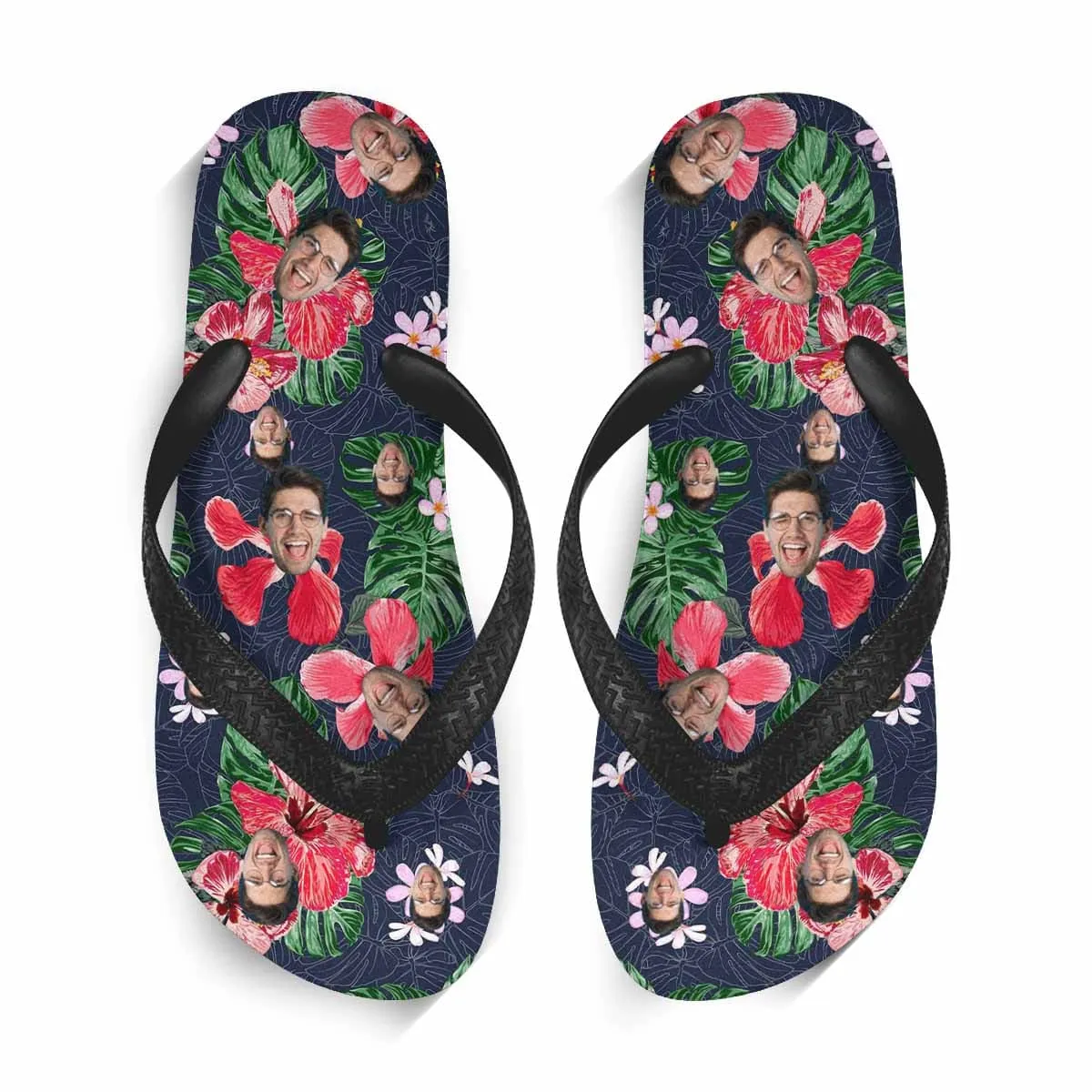 Custom Face Tropical Flowers Flip Flops For Both Man And Woman Funny Gift For Vacation,Wedding Ideas For Guests