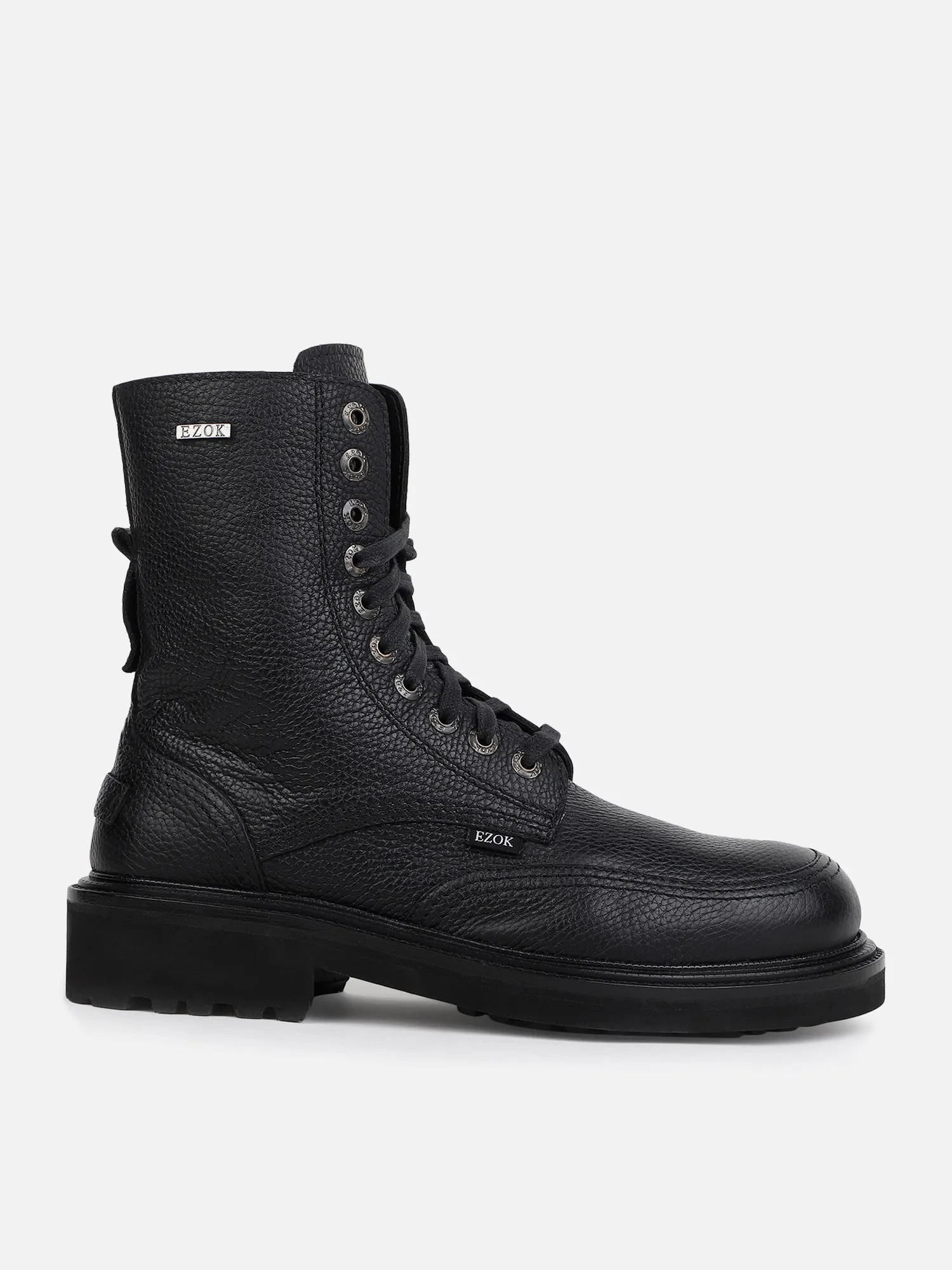 Ezok Black Lace-ups Leather Boot For Men