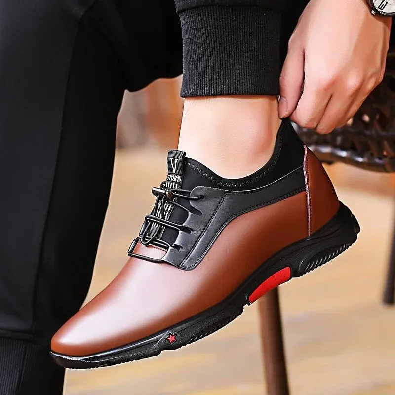 Fashion Sneakers Men Luxury Platform Elevator Shoes Brown