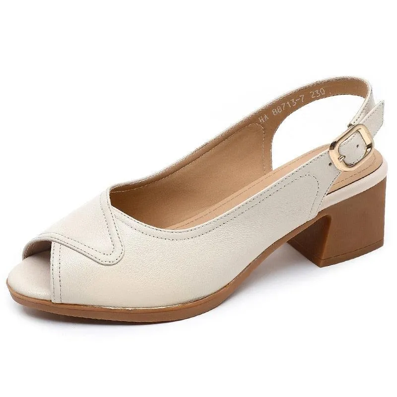 GX408 Women's Casual Shoes: Leather Sandals with Thick Heel