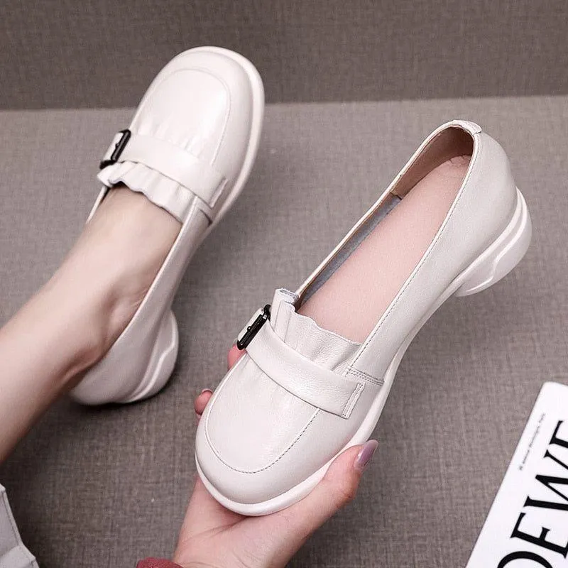 Leather Low Heels Loafers - Women's Casual Shoes EJ944