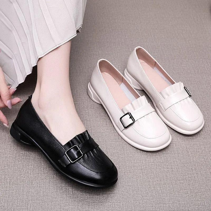 Leather Low Heels Loafers - Women's Casual Shoes EJ944