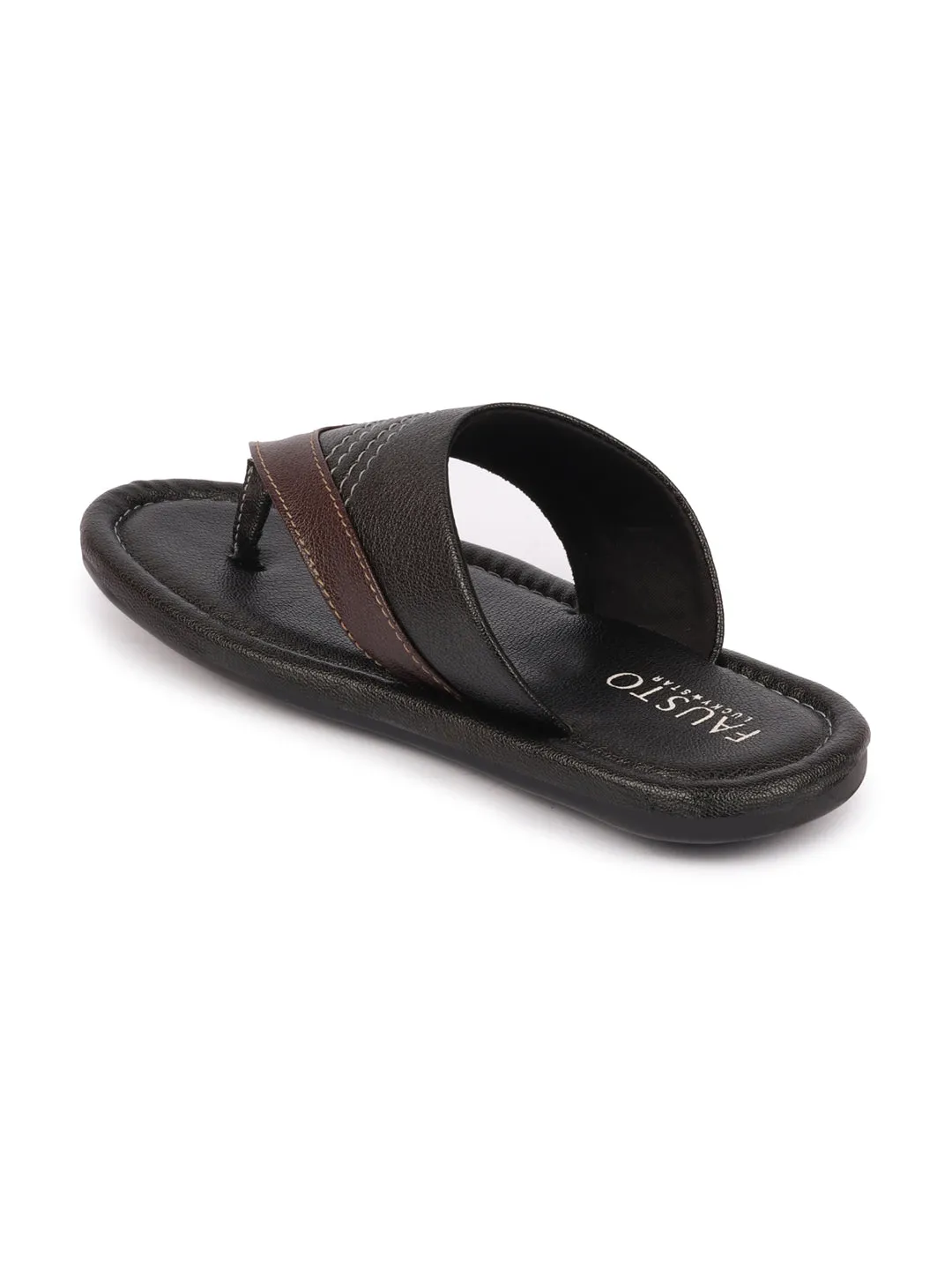 Men Black Side Stitched Outdoor Thong Slipper Sandals