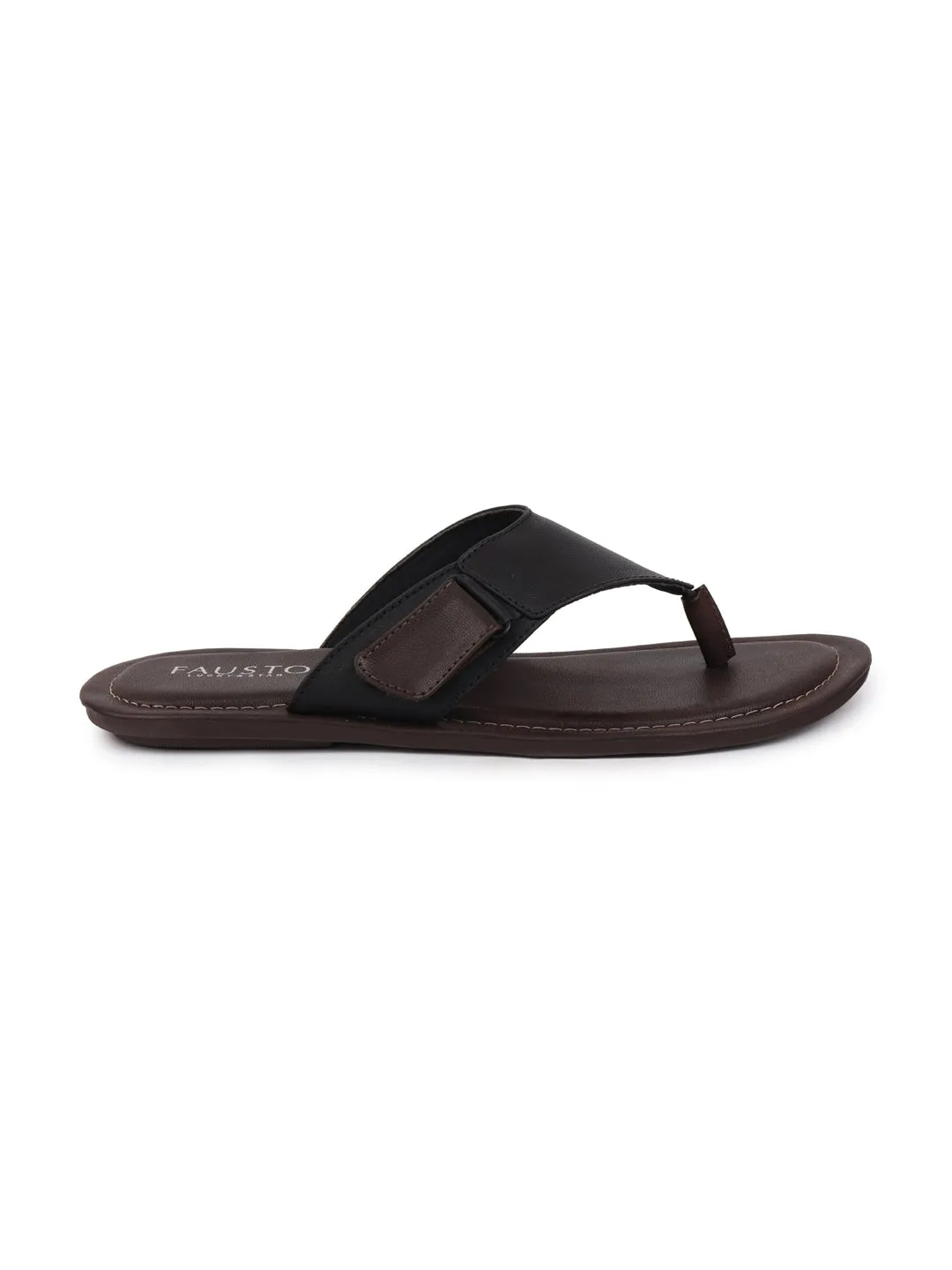 Men Black Slip On Indoor & Outdoor Slippers With Buckle Strap