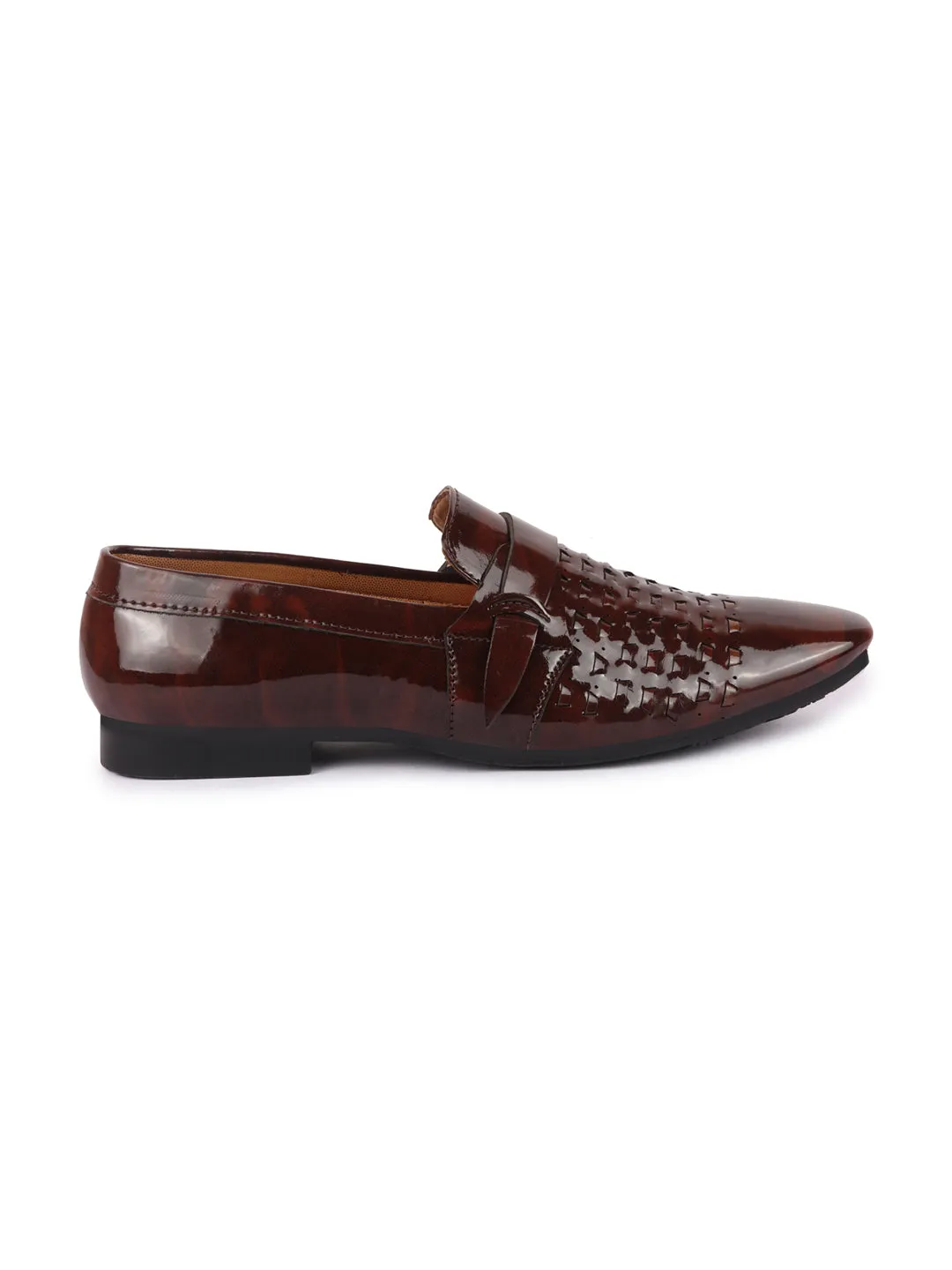 Men Brown Casual Patent Leather Slip-On Shoes