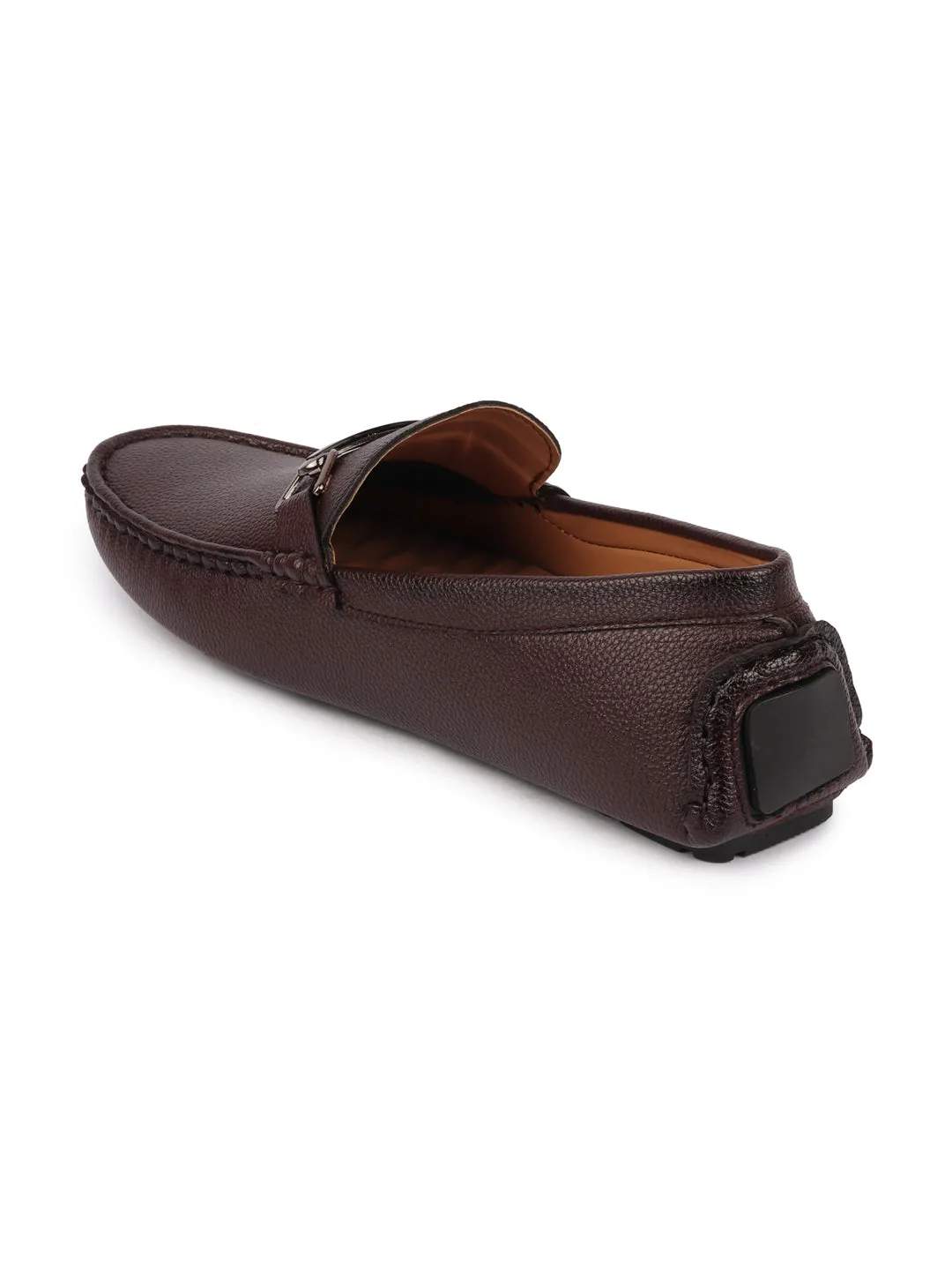 Men Brown Casual Slip On Textured Stitched Design Driving Loafer and Moccasin Shoes