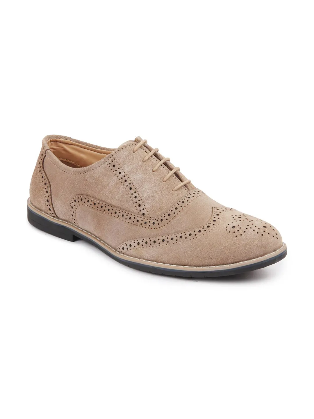 Men Camel Suede Leather Brogue Shoes with TPR Welted Sole