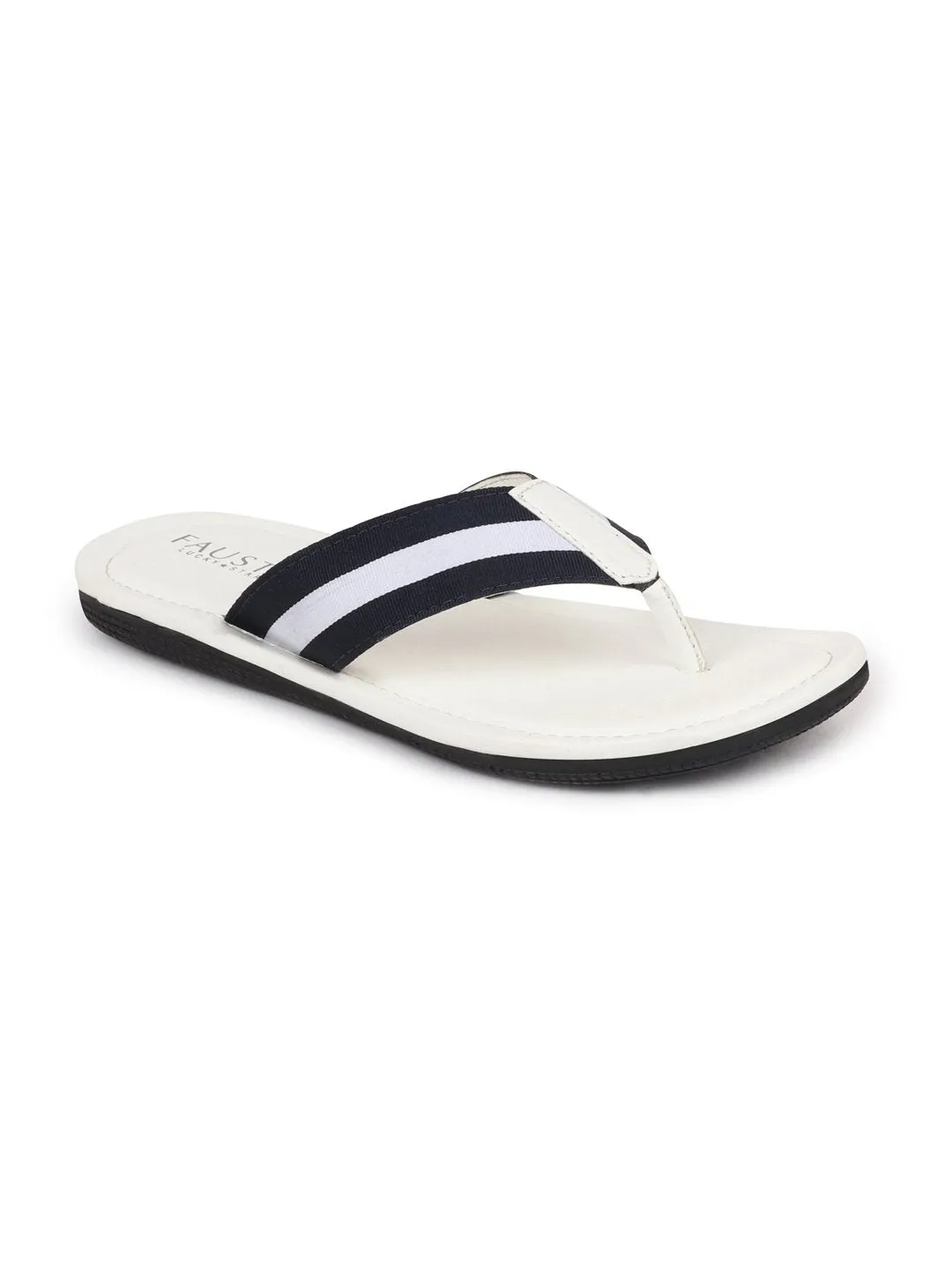 Men Navy Blue Beach Stripe Slippers & Flip Flops