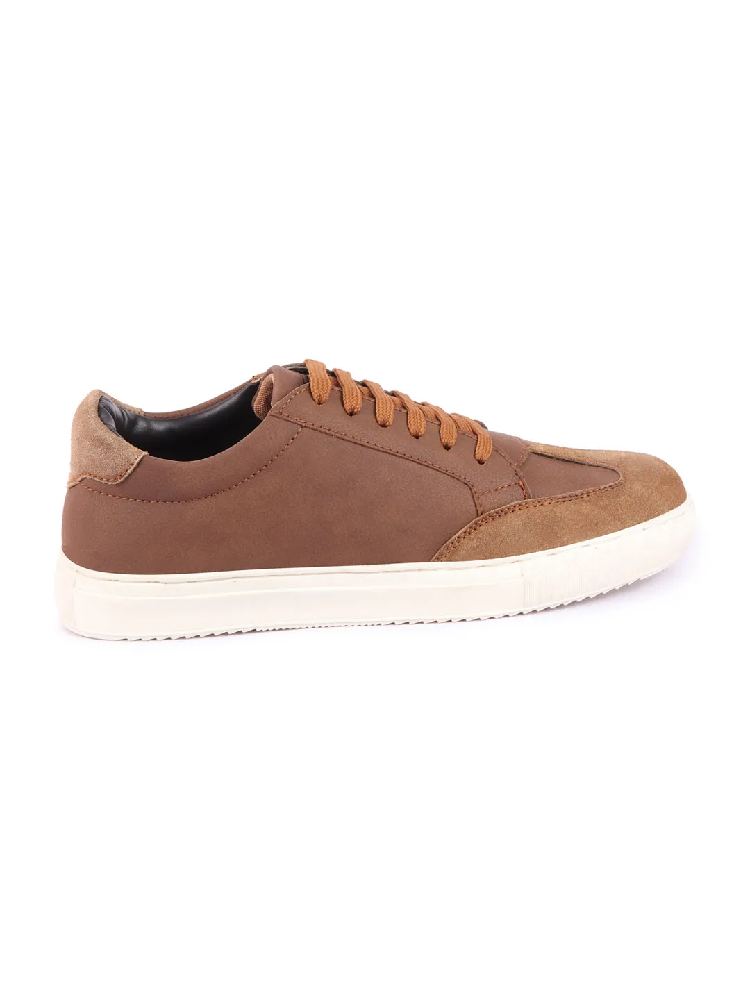 Men Tan Lace-Up Low Top Classic Sneakers Casual Shoes