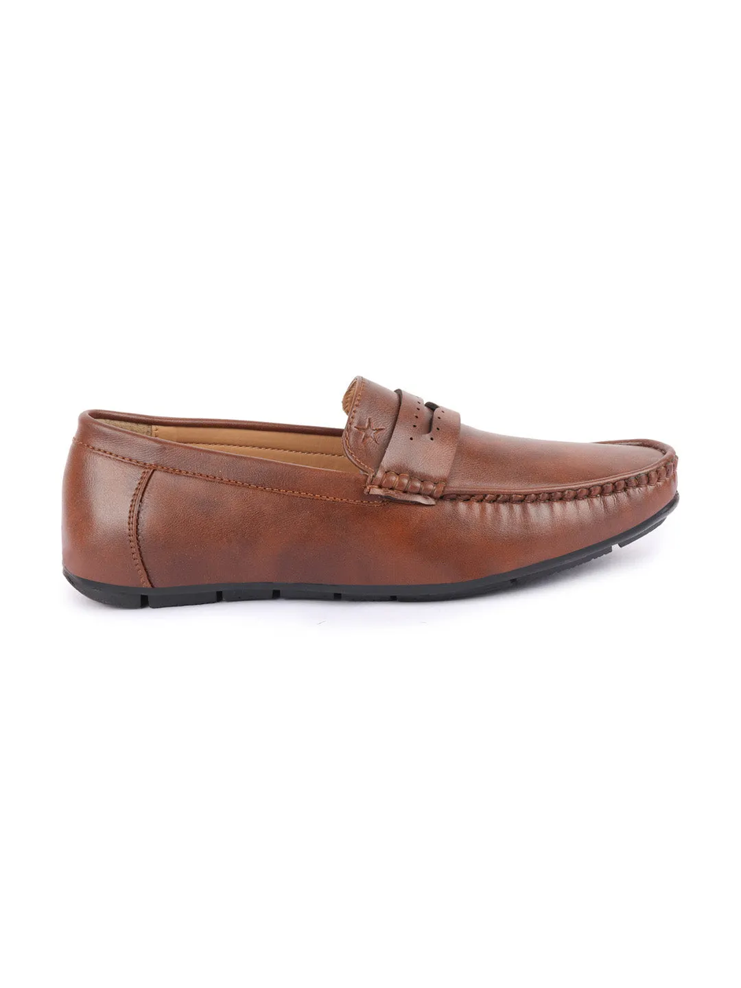 Men Tan Slip On Hand Stitched Driving Loafers Casual Shoes