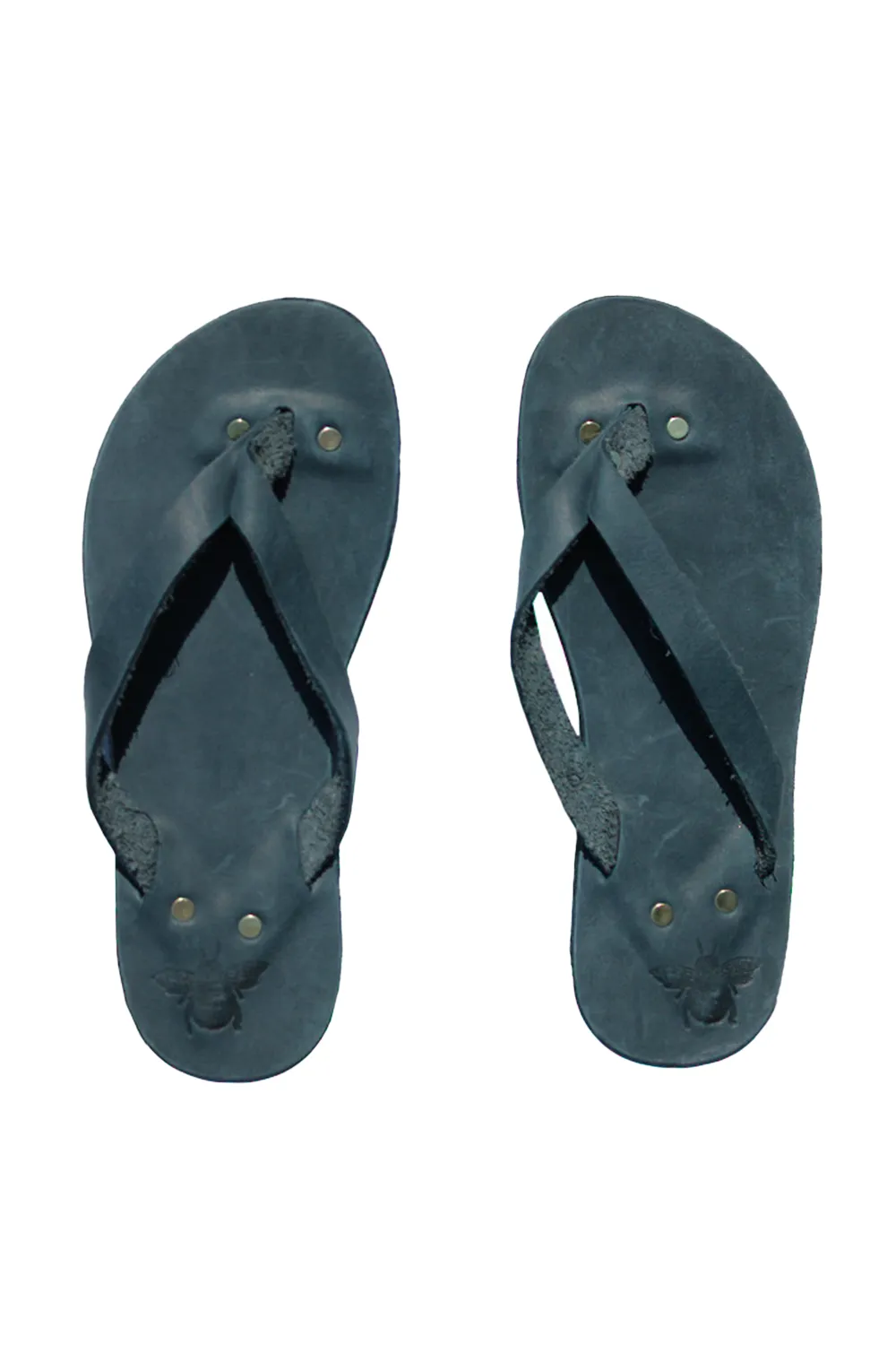 Navy Leather Flip Flops