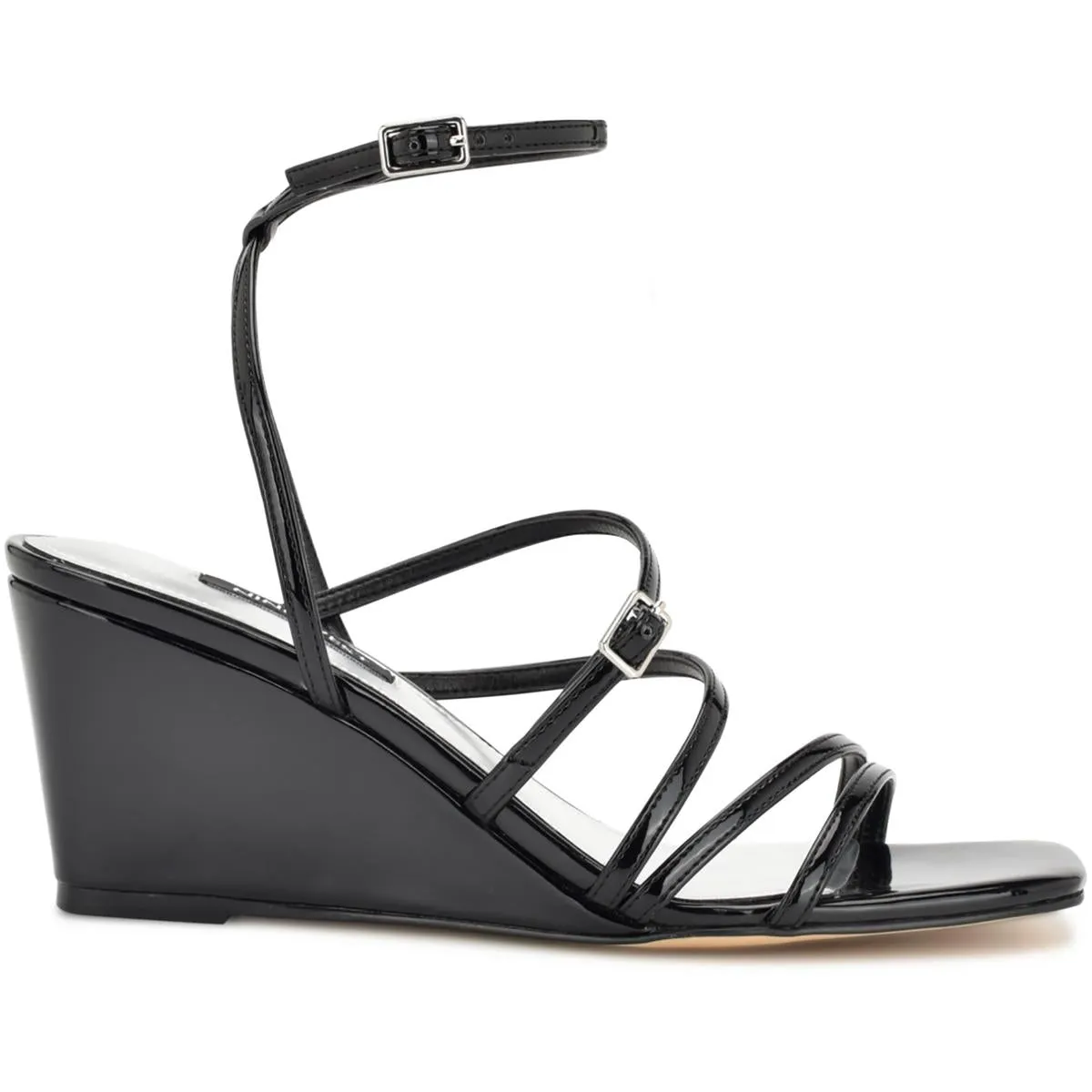 Nine West Womens Keamer Patent Ankle Strap Wedge Sandals