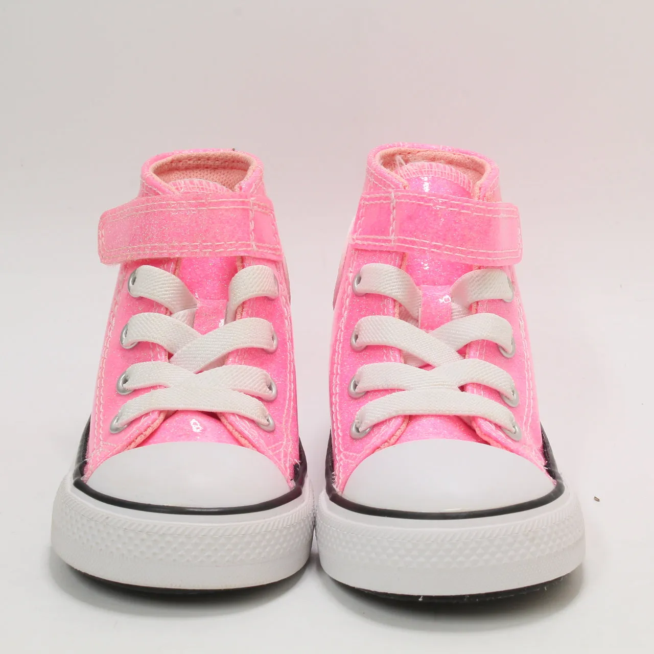 Odd Sizes - Kids Converse All Star Hi 1vlace Pink Glitter Sun Ray White  - UK Sizes Right 5 Infant/Left 6 Infant