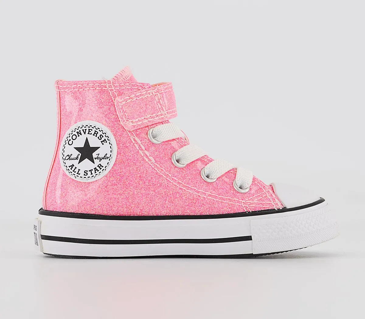 Odd Sizes - Kids Converse All Star Hi 1vlace Pink Glitter Sun Ray White  - UK Sizes Right 5 Infant/Left 6 Infant