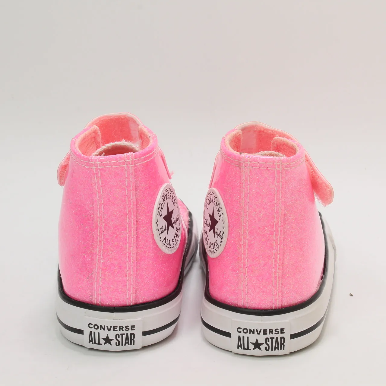 Odd Sizes - Kids Converse All Star Hi 1vlace Pink Glitter Sun Ray White  - UK Sizes Right 5 Infant/Left 6 Infant