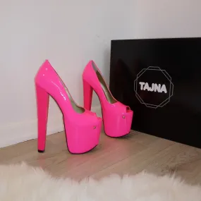 Pink Fusciha Peep Toe High Heel Platform Shoes