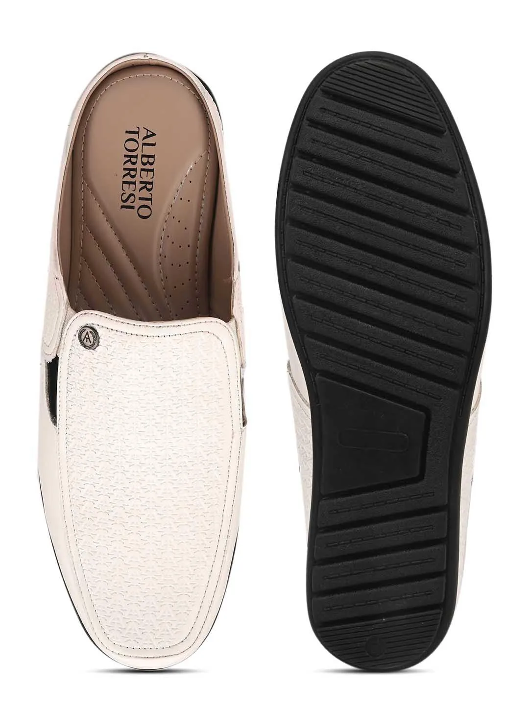 Solid White Ethnic mules for men