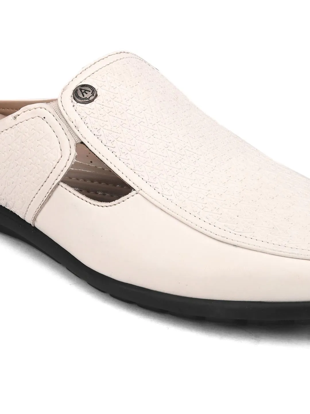 Solid White Ethnic mules for men