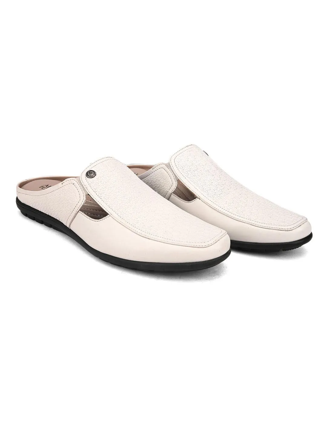 Solid White Ethnic mules for men