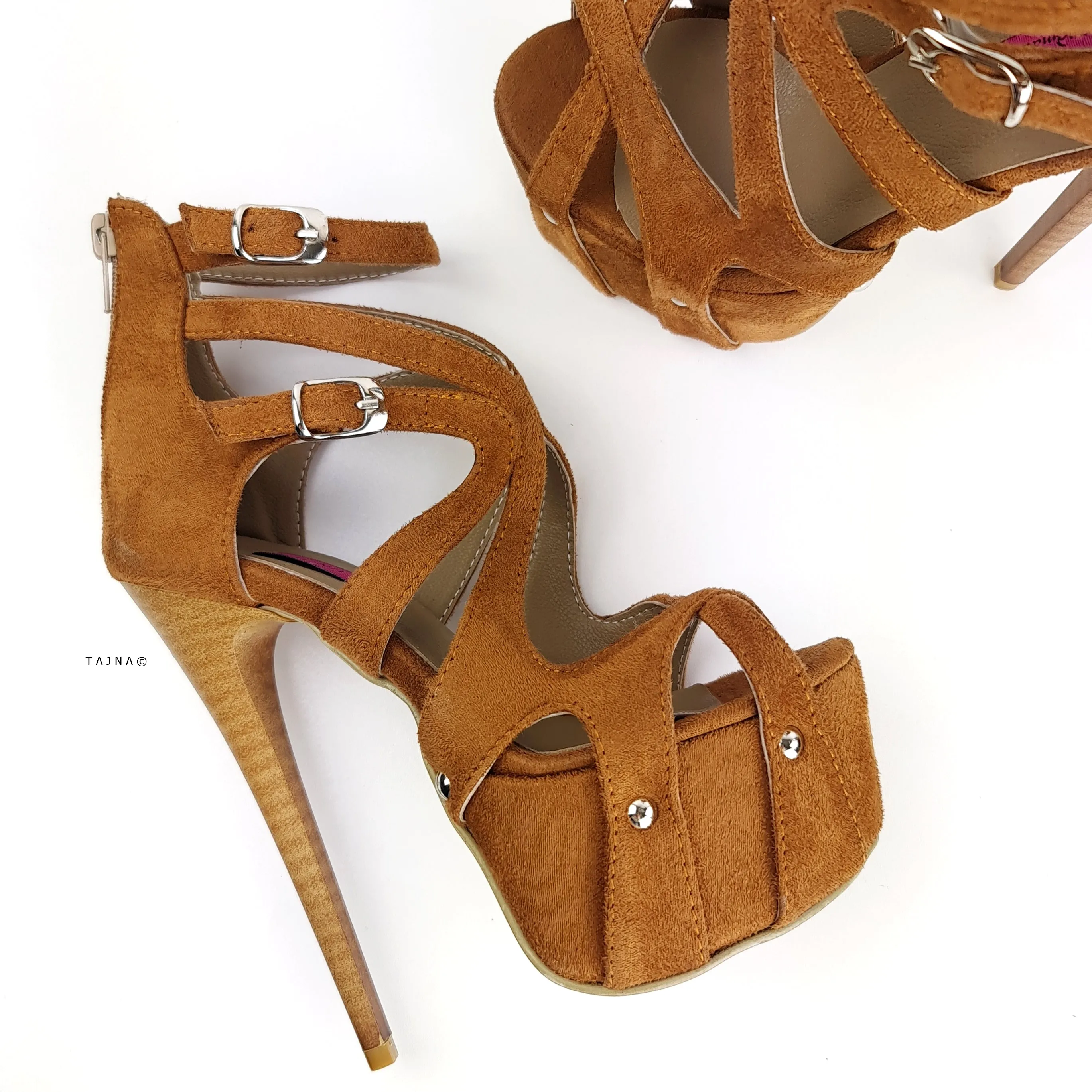 Tobacco Brown Suede Cage High Heels