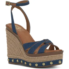 Vince Camuto Womens Poula Denim Studded Wedge Sandals