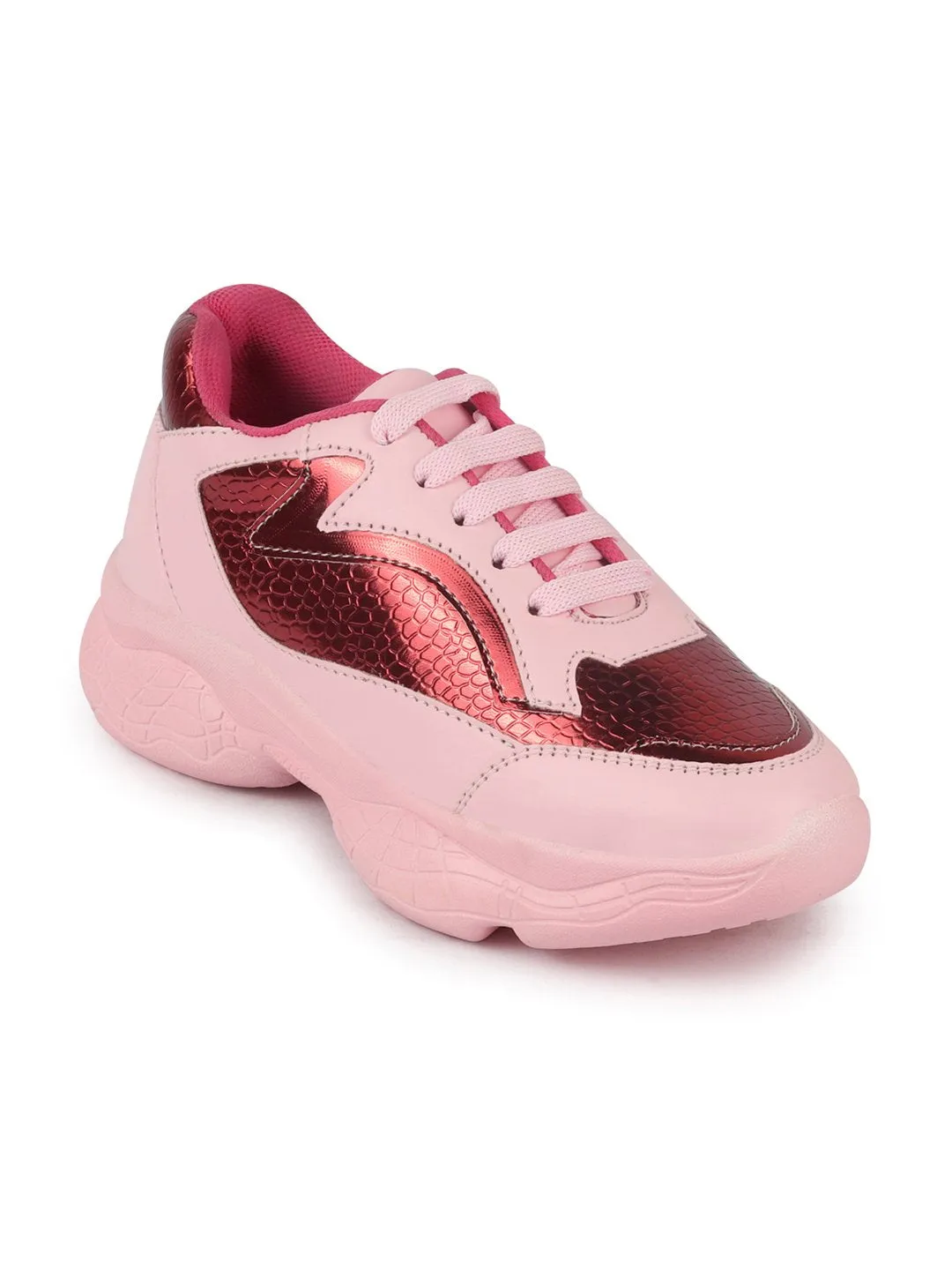 Women Pink Sports & Outdoor Lace Up Running Shoes