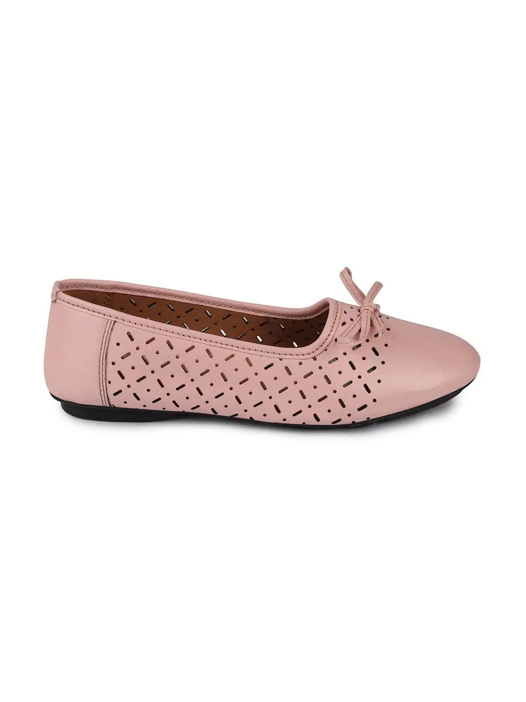 Women Pink Tassel Laser Cut Slip On Ballerina