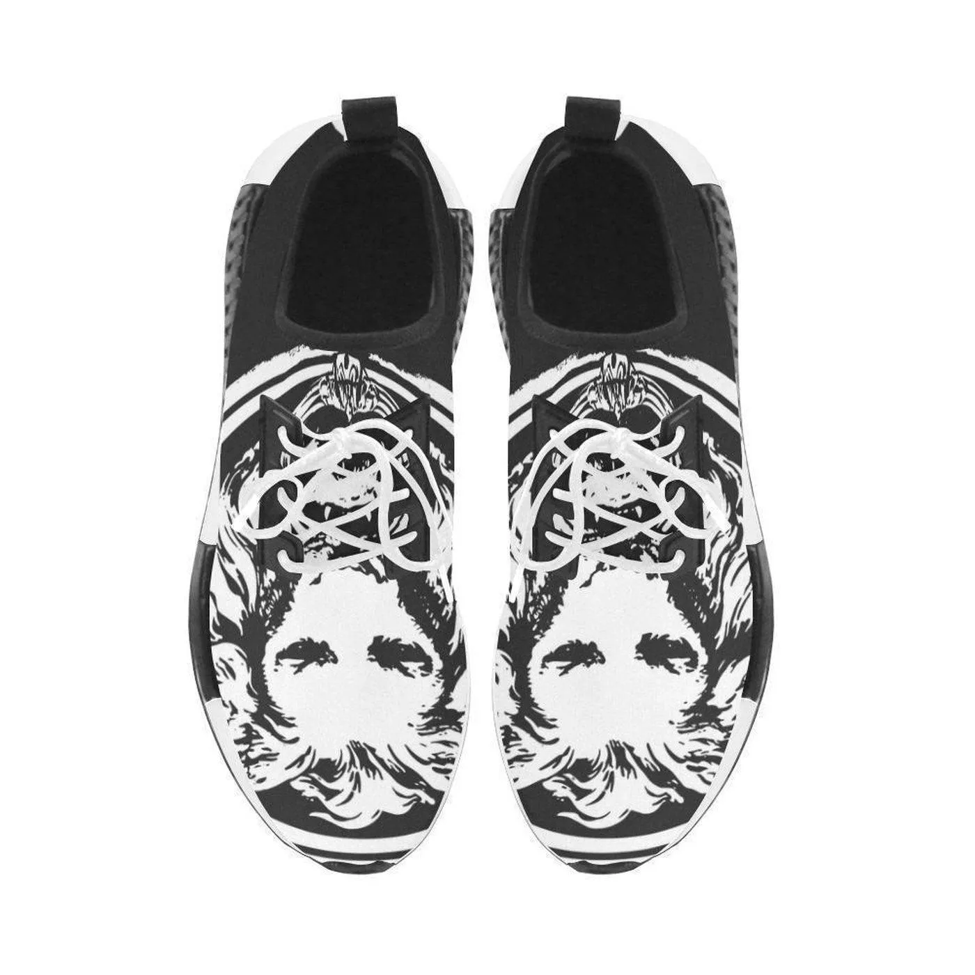 Women's Black and White Lion Lace Up Trainers